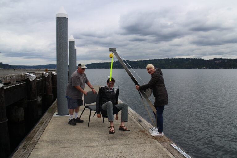 Hoists are used in our adaptive sailing programs to safely transfer individuals from their wheelchairs on the dock to their position on the sailboat.